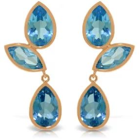 14K Solid Rose Gold Chandelier Natural Blue Topaz Earrings