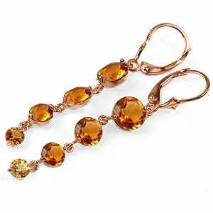 14K Solid Rose Gold Chandelier Natural Citrine Earrings