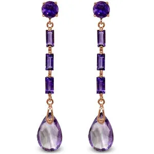 14K Solid Rose Gold Chandelier Pear Cut Amethyst Earrings