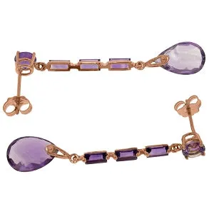 14K Solid Rose Gold Chandelier Pear Cut Amethyst Earrings