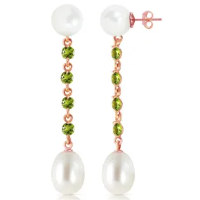 14K Solid Rose Gold Chandelier Peridot/Pearl Earrings