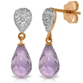 14K Solid Rose Gold Diamond & Amethyst Jewelry Earrings