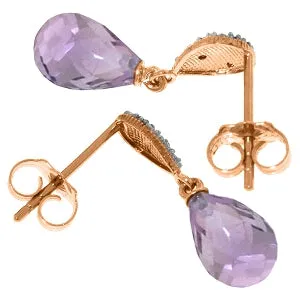 14K Solid Rose Gold Diamond & Amethyst Jewelry Earrings