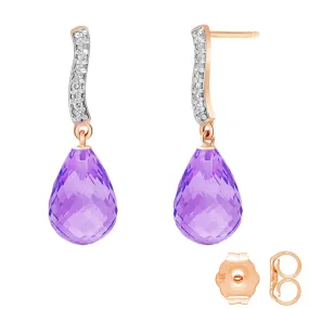 14K Solid Rose Gold Diamond & Amethyst Series Earrings