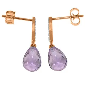 14K Solid Rose Gold Diamond & Amethyst Series Earrings