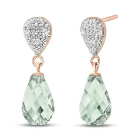 14K Solid Rose Gold Diamond & Green Amethyst Fine Earrings
