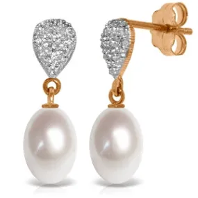 14K Solid Rose Gold Diamond & Pearl Gemstone Earrings