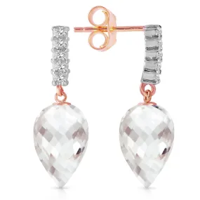 14K Solid Rose Gold Diamond & Rose Topaz Certified Earrings