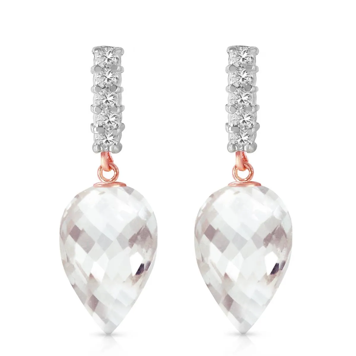 14K Solid Rose Gold Diamond & Rose Topaz Certified Earrings