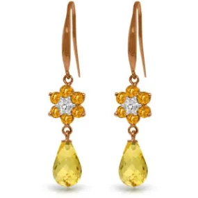 14K Solid Rose Gold Fish Hook Diamond & Citrine Earrings Jewelry