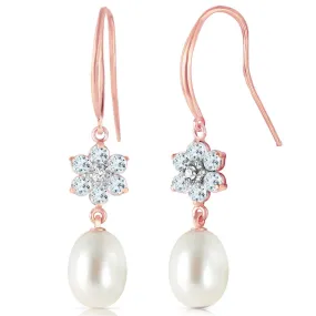 14K Solid Rose Gold Fish Hook Earrings w/ Diamonds, Aquamarines & Pearl