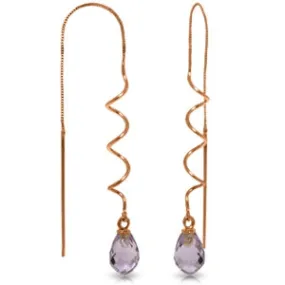 14K Solid Rose Gold Threaded Dangles Earrings Amethyst Gemstone
