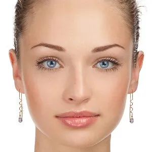 14K Solid Rose Gold Threaded Dangles Earrings Amethyst Gemstone