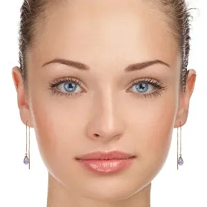 14K Solid Rose Gold Threaded Dangles Earrings Amethyst