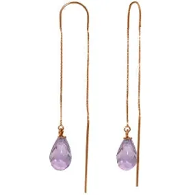 14K Solid Rose Gold Threaded Dangles Earrings Amethyst