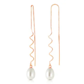 14K Solid Rose Gold Threaded Dangles Earrings Pearl Jewelry