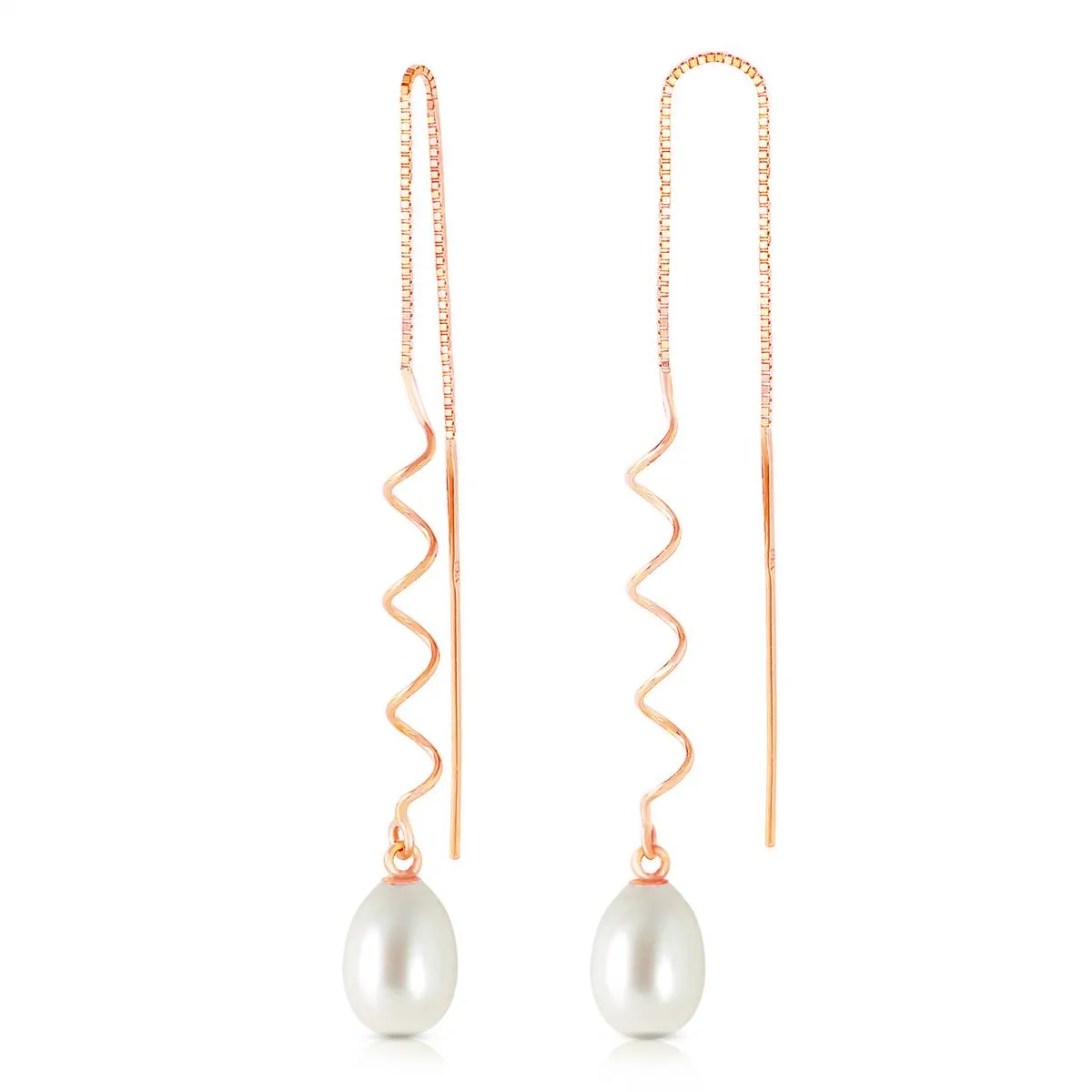 14K Solid Rose Gold Threaded Dangles Earrings Pearl Jewelry