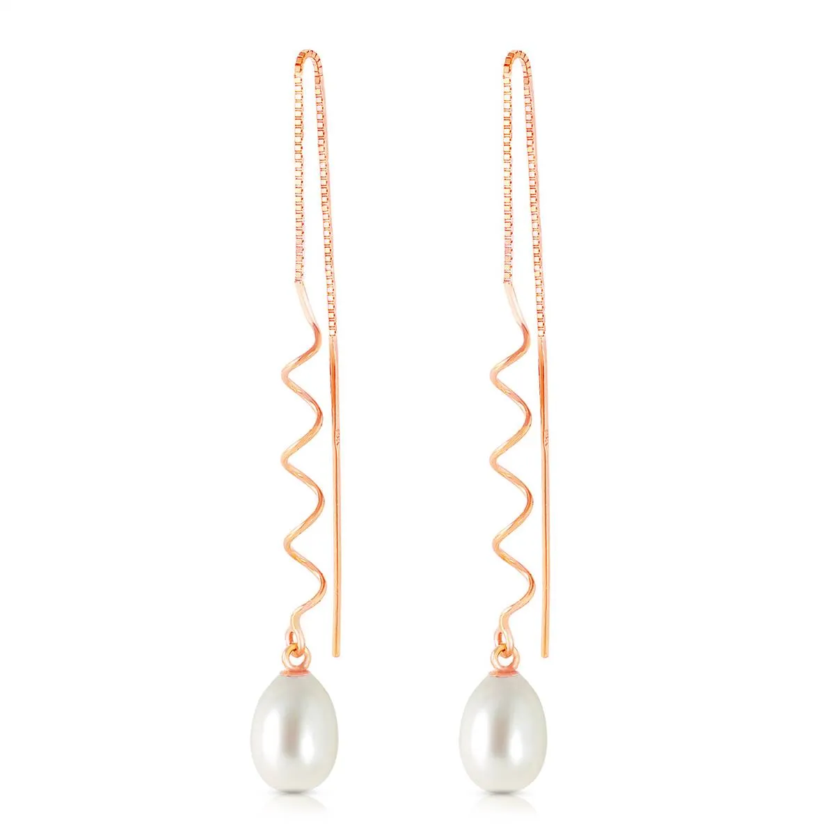 14K Solid Rose Gold Threaded Dangles Earrings Pearl Jewelry
