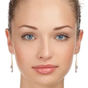 14K Solid Rose Gold Threaded Dangles Earrings w/ Amethyst