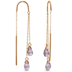 14K Solid Rose Gold Threaded Dangles Earrings w/ Amethyst