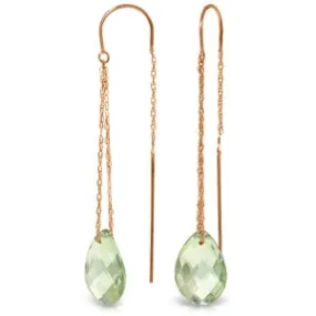 14K Solid Rose Gold Threaded Dangles Earrings w/ Green Amethyst