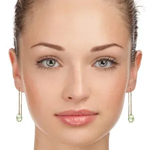 14K Solid Rose Gold Threaded Dangles Earrings w/ Green Amethyst