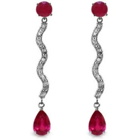14K Solid White Gold Earrings w/ Natural Diamonds & Rubies