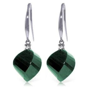 14K Solid White Gold Fish Hook Earrings Diamond & Emerald Gemstone