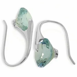 14K Solid White Gold Fish Hook Earrings w/ Blue Topaz