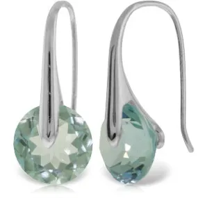 14K Solid White Gold Fish Hook Earrings w/ Blue Topaz