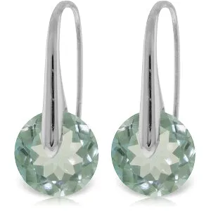14K Solid White Gold Fish Hook Earrings w/ Blue Topaz