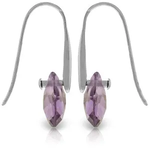14K Solid White Gold Fish Hook Earrings w/ Dangling Briolette Amethysts