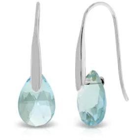 14K Solid White Gold Fish Hook Earrings w/ Dangling Briolette Blue Topaz
