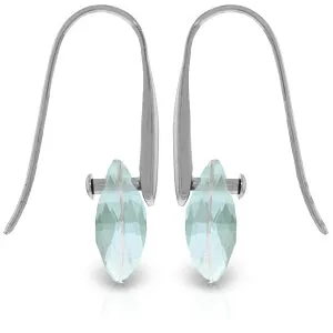 14K Solid White Gold Fish Hook Earrings w/ Dangling Briolette Blue Topaz