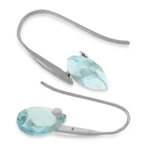 14K Solid White Gold Fish Hook Earrings w/ Dangling Briolette Blue Topaz