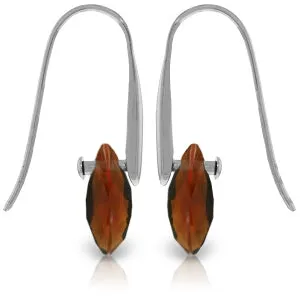 14K Solid White Gold Fish Hook Earrings w/ Dangling Briolette Garnets