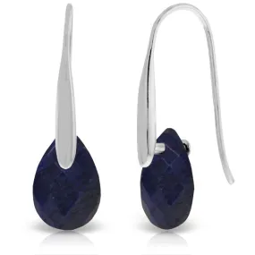 14K Solid White Gold Fish Hook Earrings w/ Dangling Briolette Sapphires