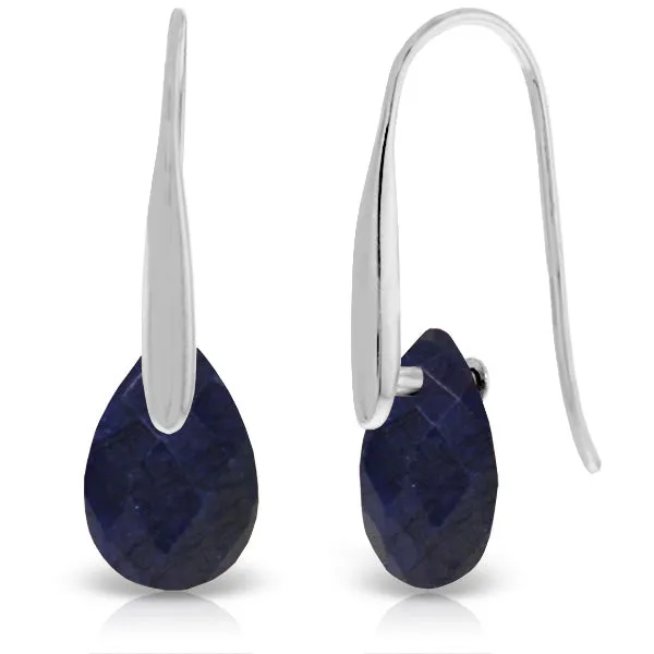 14K Solid White Gold Fish Hook Earrings w/ Dangling Briolette Sapphires