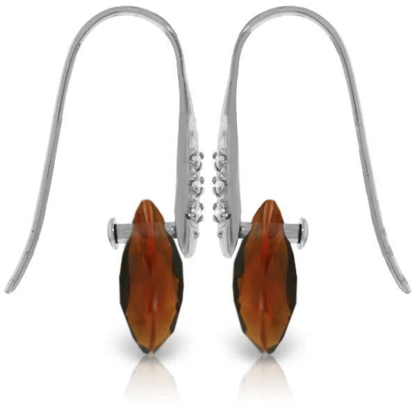 14K Solid White Gold Fish Hook Earrings w/ Diamonds & Dangling Briolette Garnets