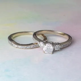 14K White Gold 1.00ctw Diamond Accents Three Stone Bridal Set Ring Size 4.75