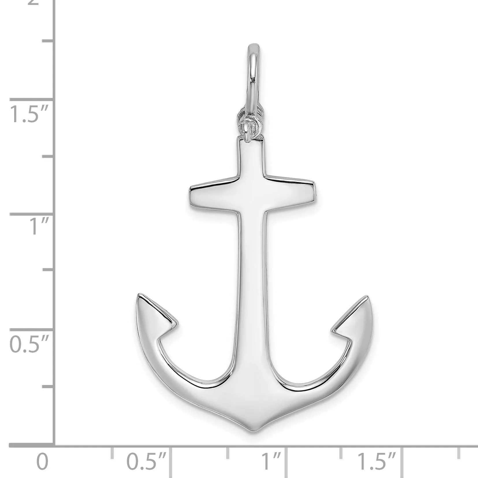 14K White Gold 3-Dimensional Polished Finished Large Anchor Charm Pendant
