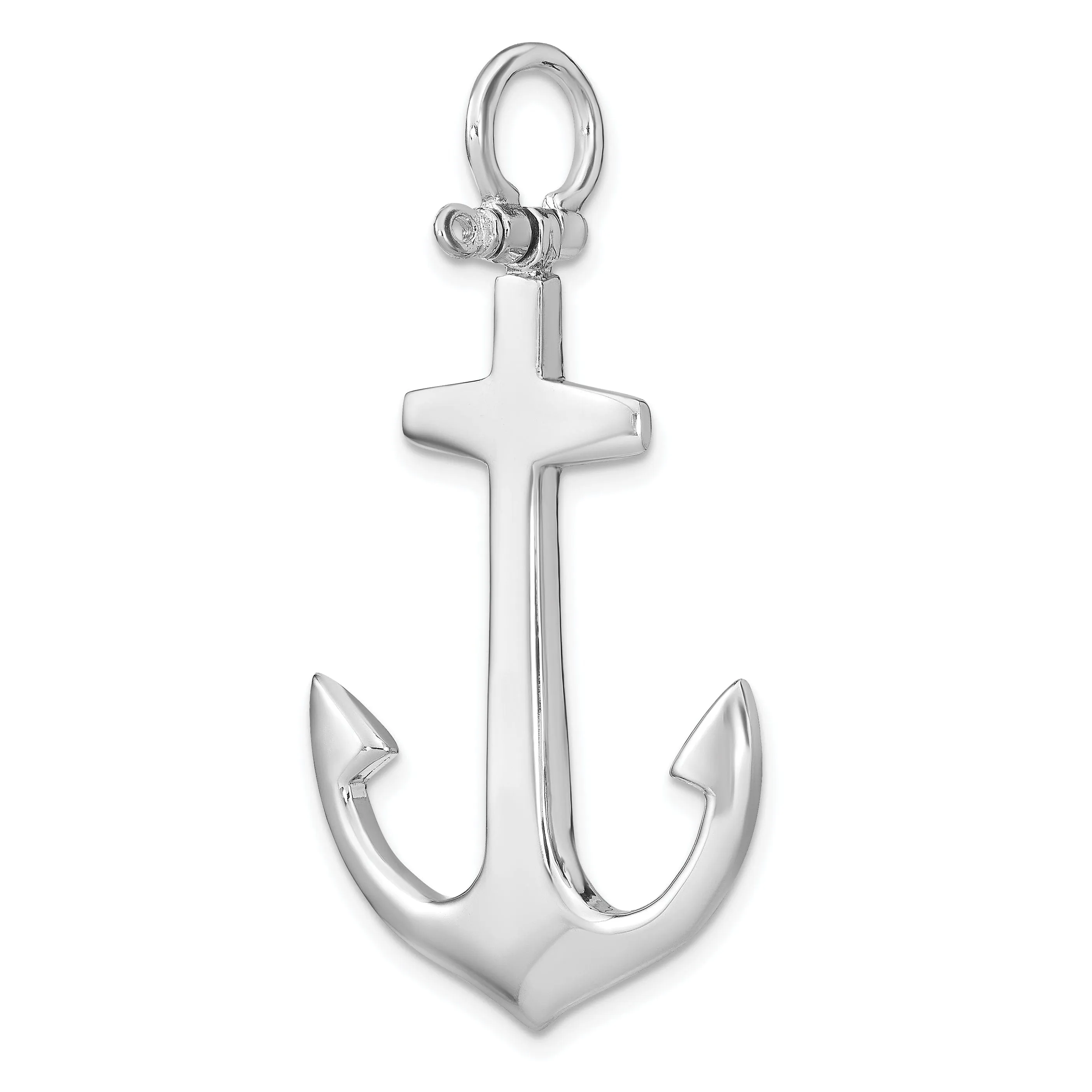 14K White Gold 3-Dimensional Polished Finished Large Anchor Charm Pendant