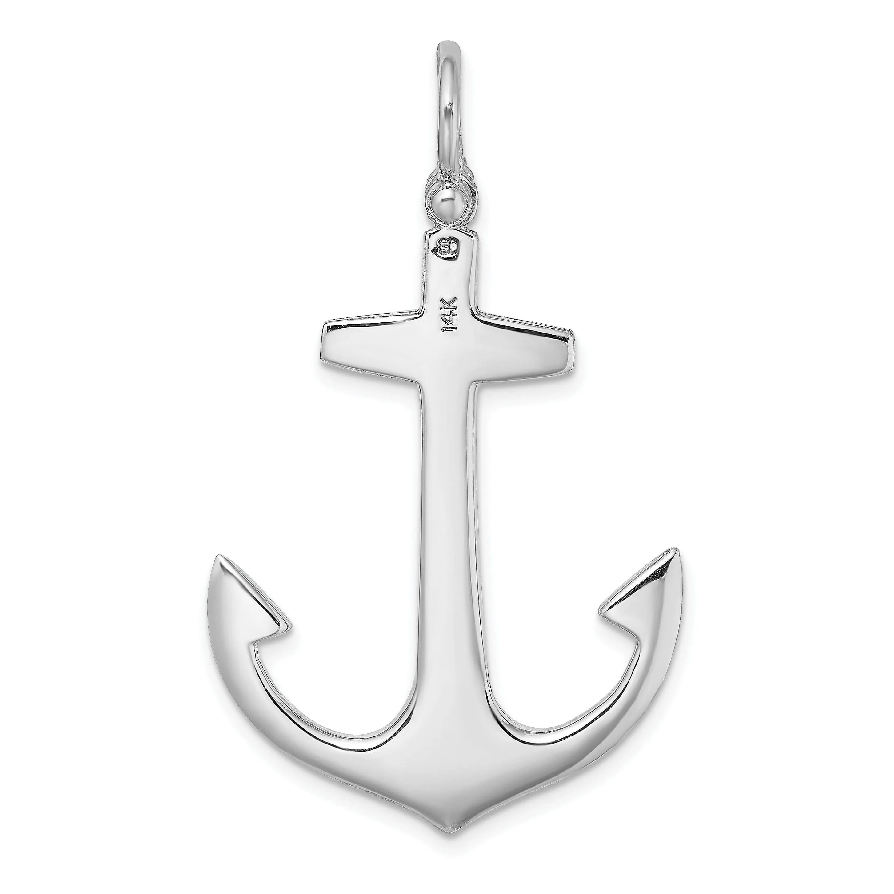 14K White Gold 3-Dimensional Polished Finished Large Anchor Charm Pendant