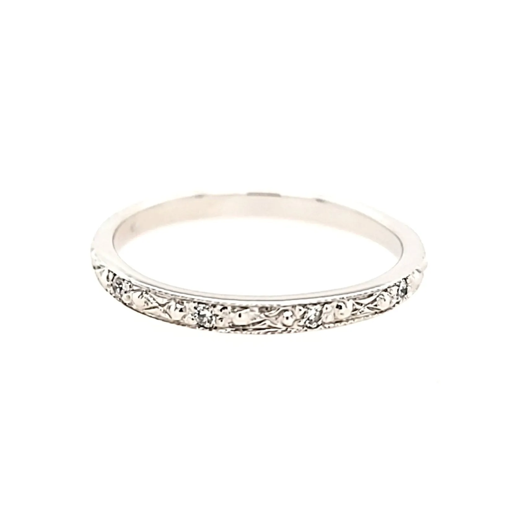14k White Gold Diamond Etched Filigree Band (I5769)
