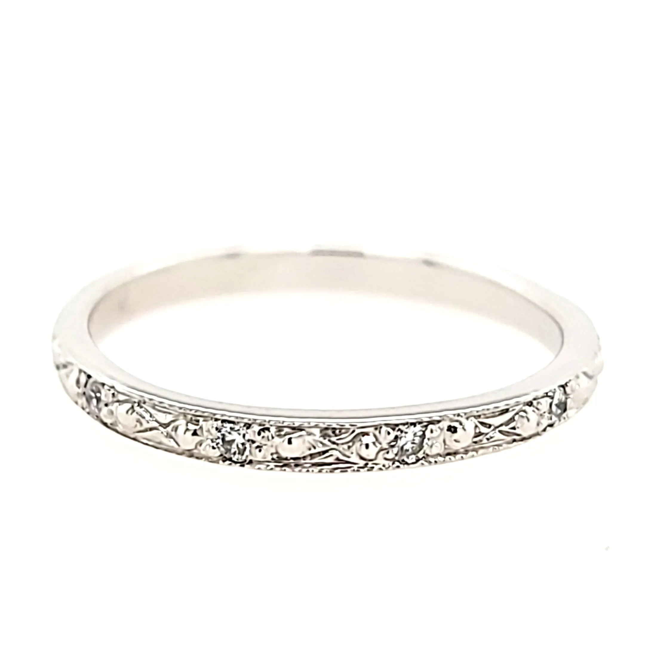 14k White Gold Diamond Etched Filigree Band (I5769)