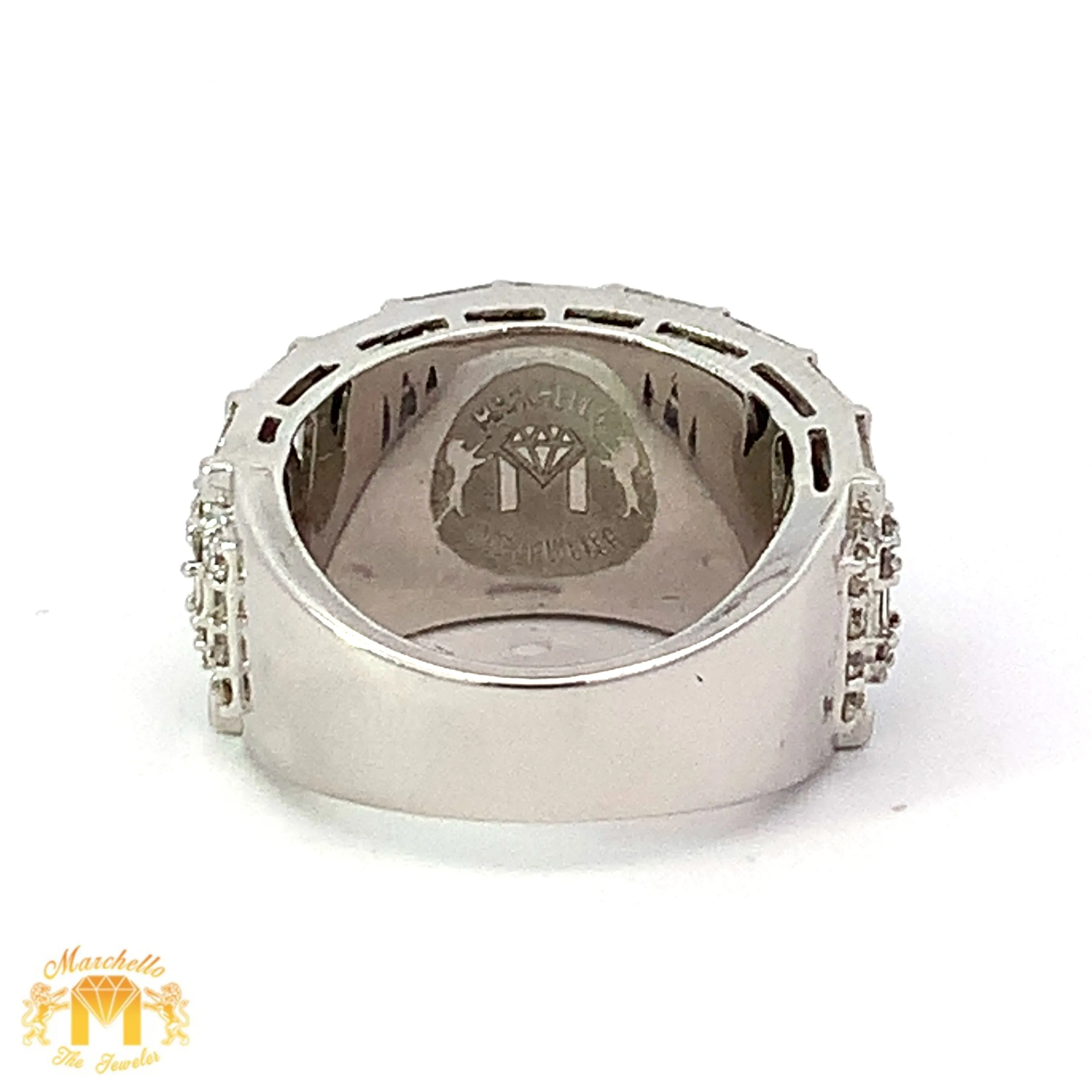 14k White Gold Wedding Band Diamond Ring with Baguette and Round Diamonds