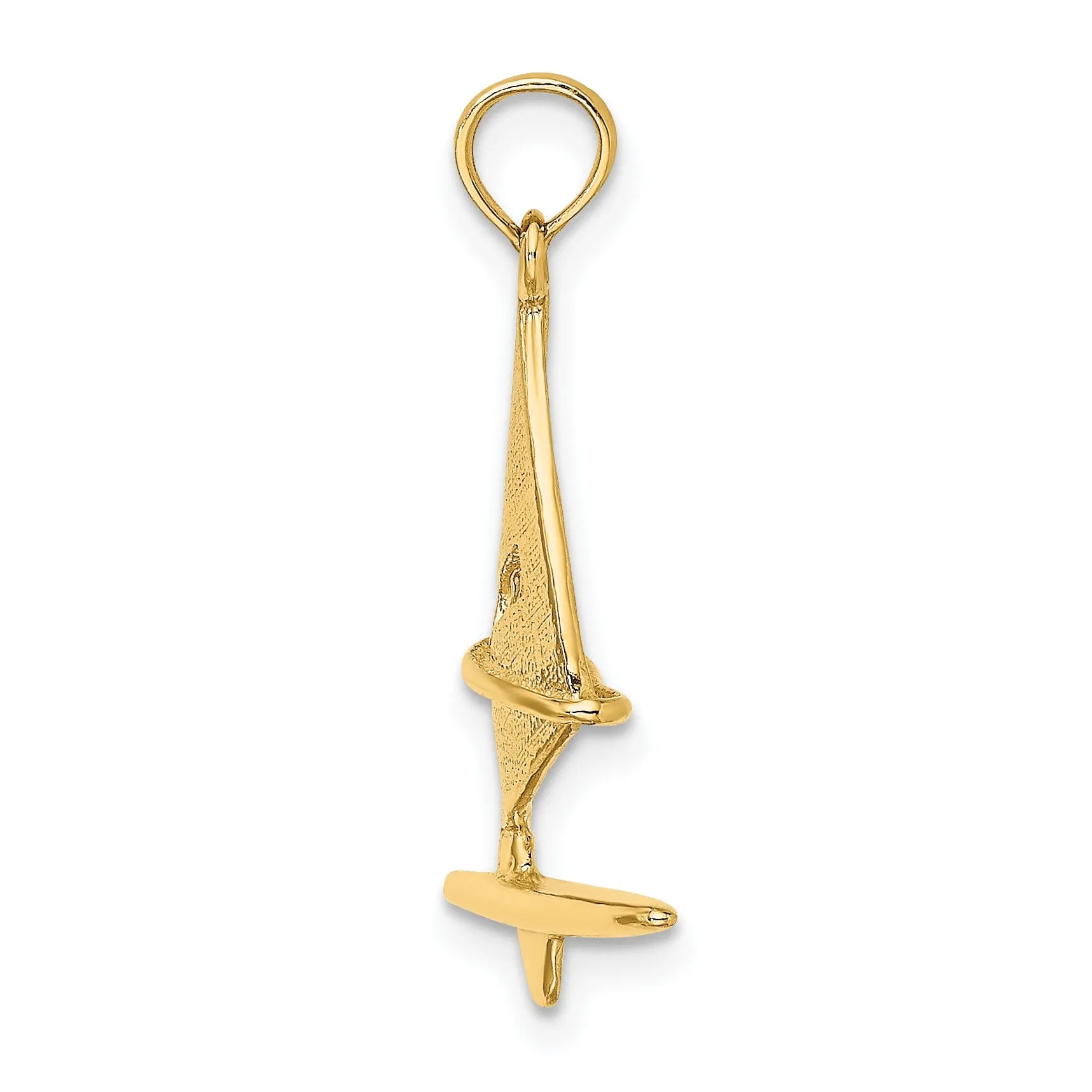 14K Yellow Gold 3-Dimensional Textured Polished Finish Windsail Surfing Board Charm Pendant