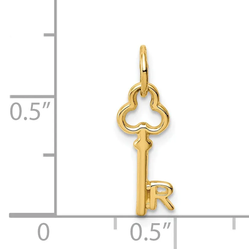 14K Yellow Gold Fancy Key Shape Design Letter R Initial Charm Pendant