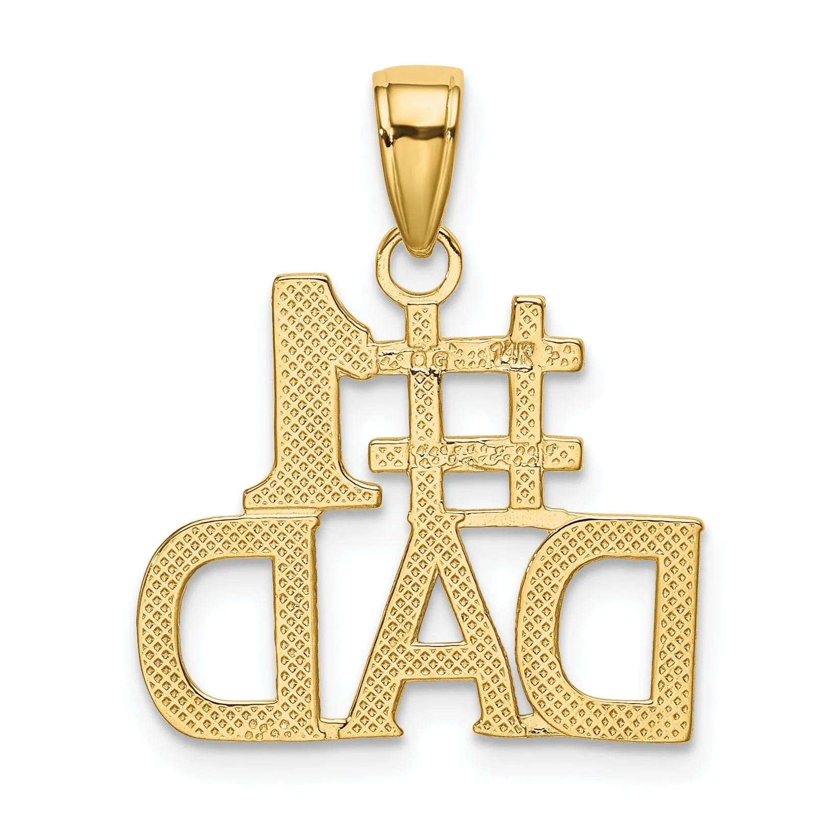 14k Yellow Gold Polished Beaded Textured Finish Script  #1 DAD Charm Pendant