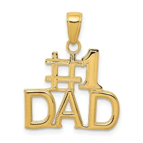 14k Yellow Gold Polished Beaded Textured Finish Script  #1 DAD Charm Pendant